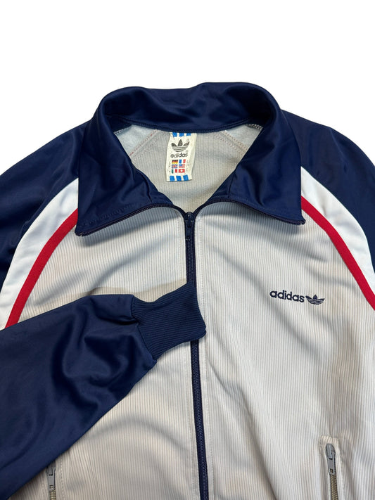 80s Adidas Damen Sportjacke Made In West Germany Hellgrau Dunkelblau 42 L