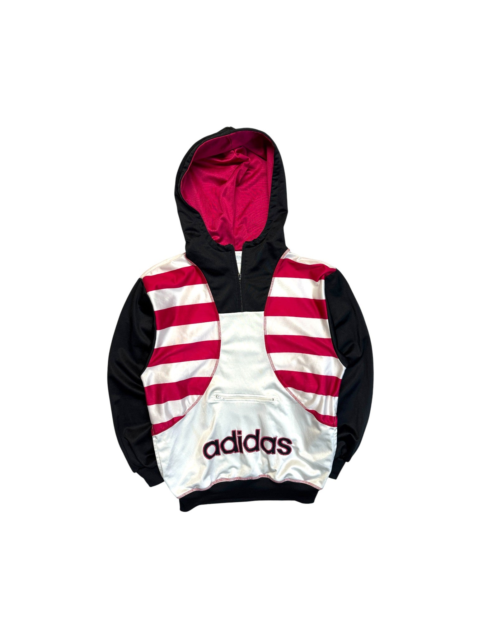 Late 80s Adidas Sportjacke Mit Kapuze Weiß Schwarz S-M