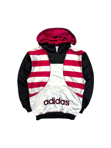 Late 80s Adidas Sportjacke Mit Kapuze Weiß Schwarz S-M