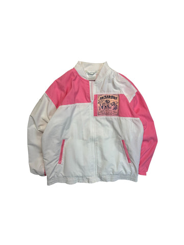 90s Adidas Damen Jacke Active Concept "Ak-Sar-Ben, Golden Surprise – Labels of Every Description“ Weiß Rosa D38 S