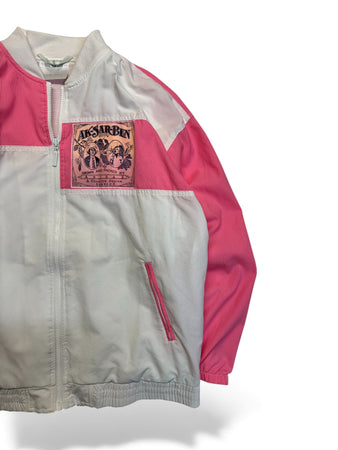 90s Adidas Damen Jacke Active Concept "Ak-Sar-Ben, Golden Surprise – Labels of Every Description“ Weiß Rosa D38 S