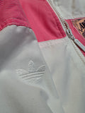 90s Adidas Damen Jacke Active Concept "Ak-Sar-Ben, Golden Surprise – Labels of Every Description“ Weiß Rosa D38 S
