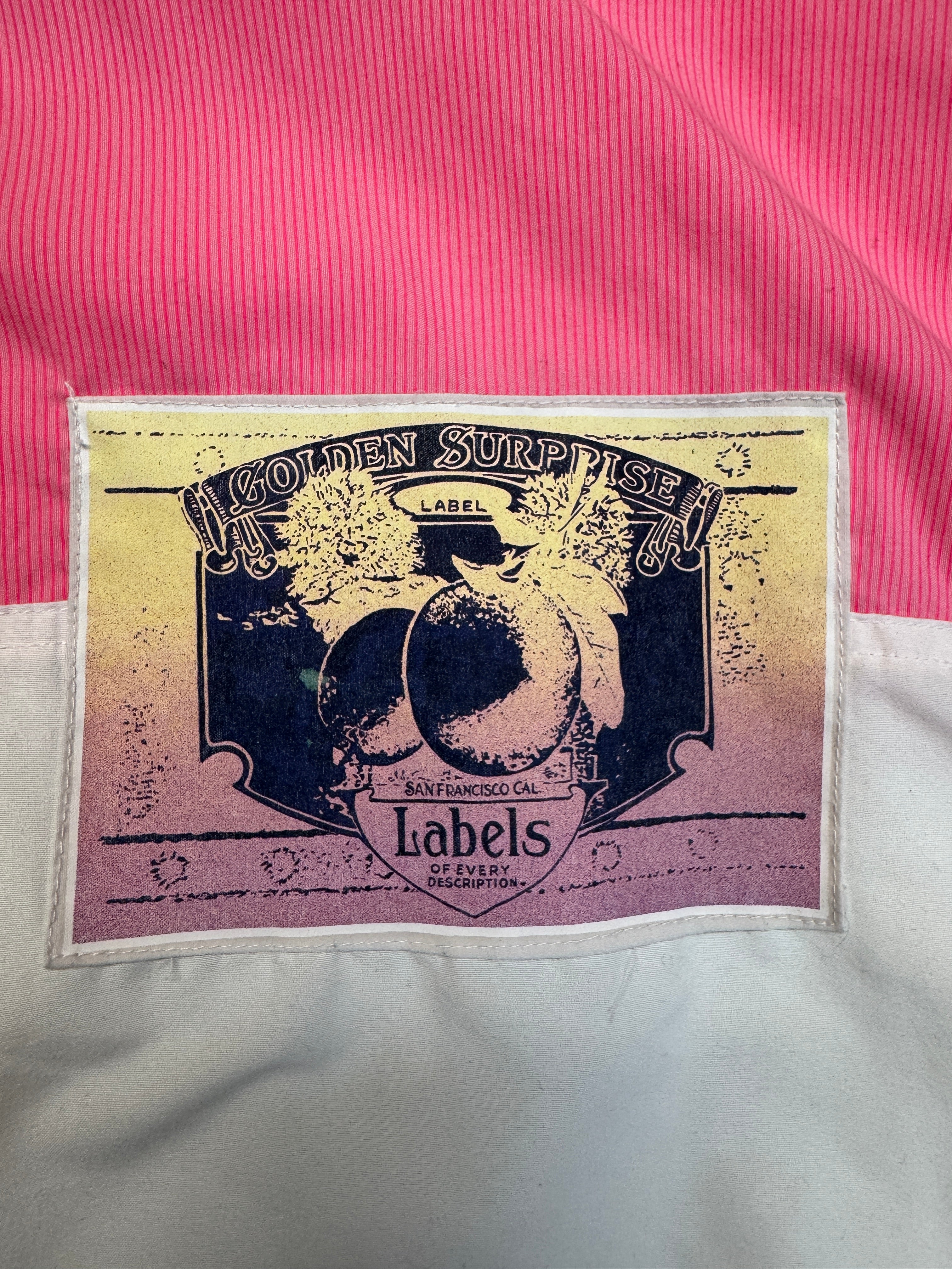90s Adidas Damen Jacke Active Concept "Ak-Sar-Ben, Golden Surprise – Labels of Every Description“ Weiß Rosa D38 S