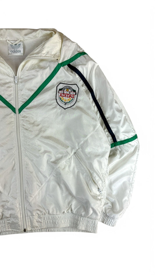 Vintage Adidas Sportjacke 90s Nylon Crest Logo Weiß 50 M