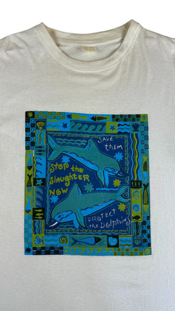 Vintage Shirt 90s "save them, stop the slaughter now, protect the dolphins" Weiß L-XL