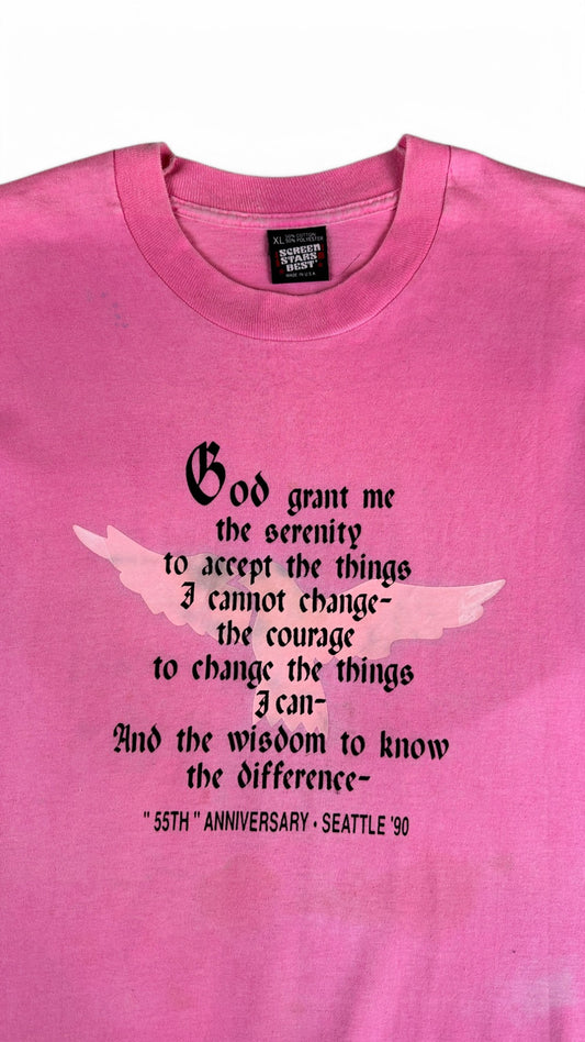 Vintage Screen Stars Shirt 90s "god grant me the serenity to..." Made In USA Single Stitch Ausgewaschen Rosa XL