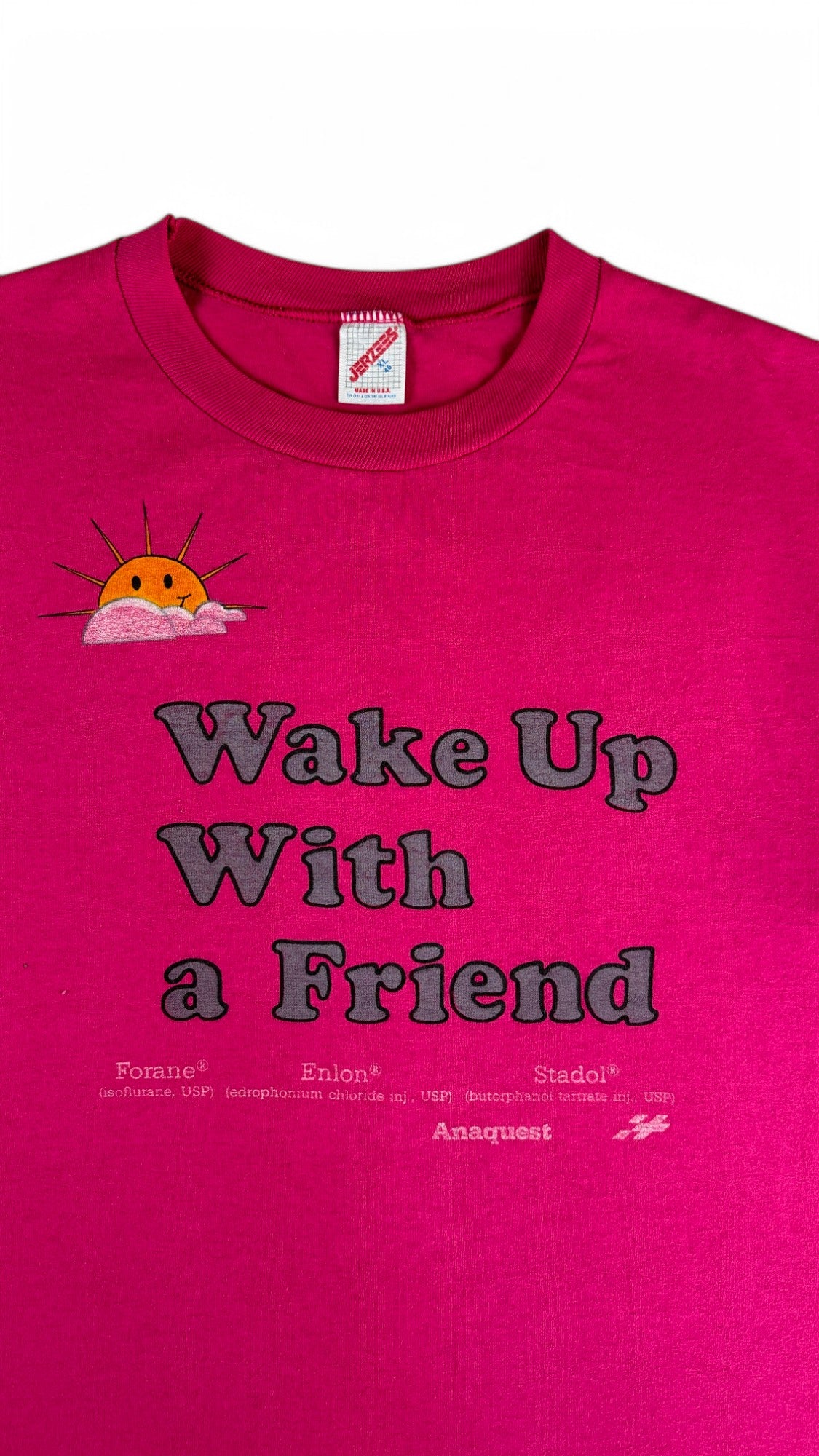 Vintage Jerzees Shirt 90s Pharma Advertisement "wake up with a friend" Made In USA Rosa XL