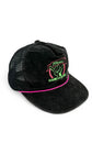 Vintage Hang Loose Cap 90s Hawaiian Headwear Corduroy Schwarz Neon One Size