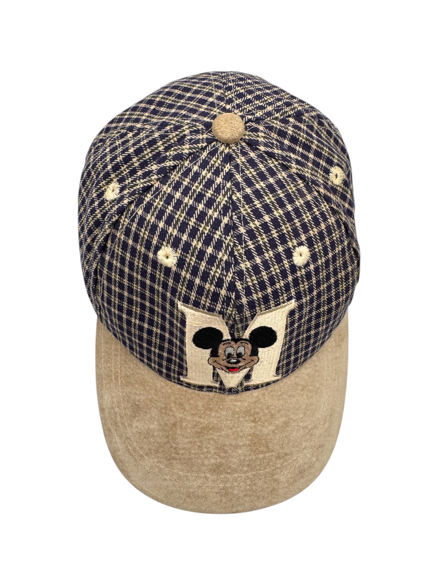 90s Disney Cap Mickey Mouse Checkered Braun