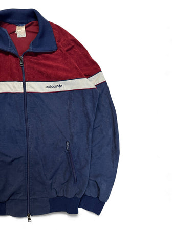 80s Adidas Sportjacke Velours Moncler-Lampo Double-Zip Made In West Germany Dunkelblau Rot D52 L