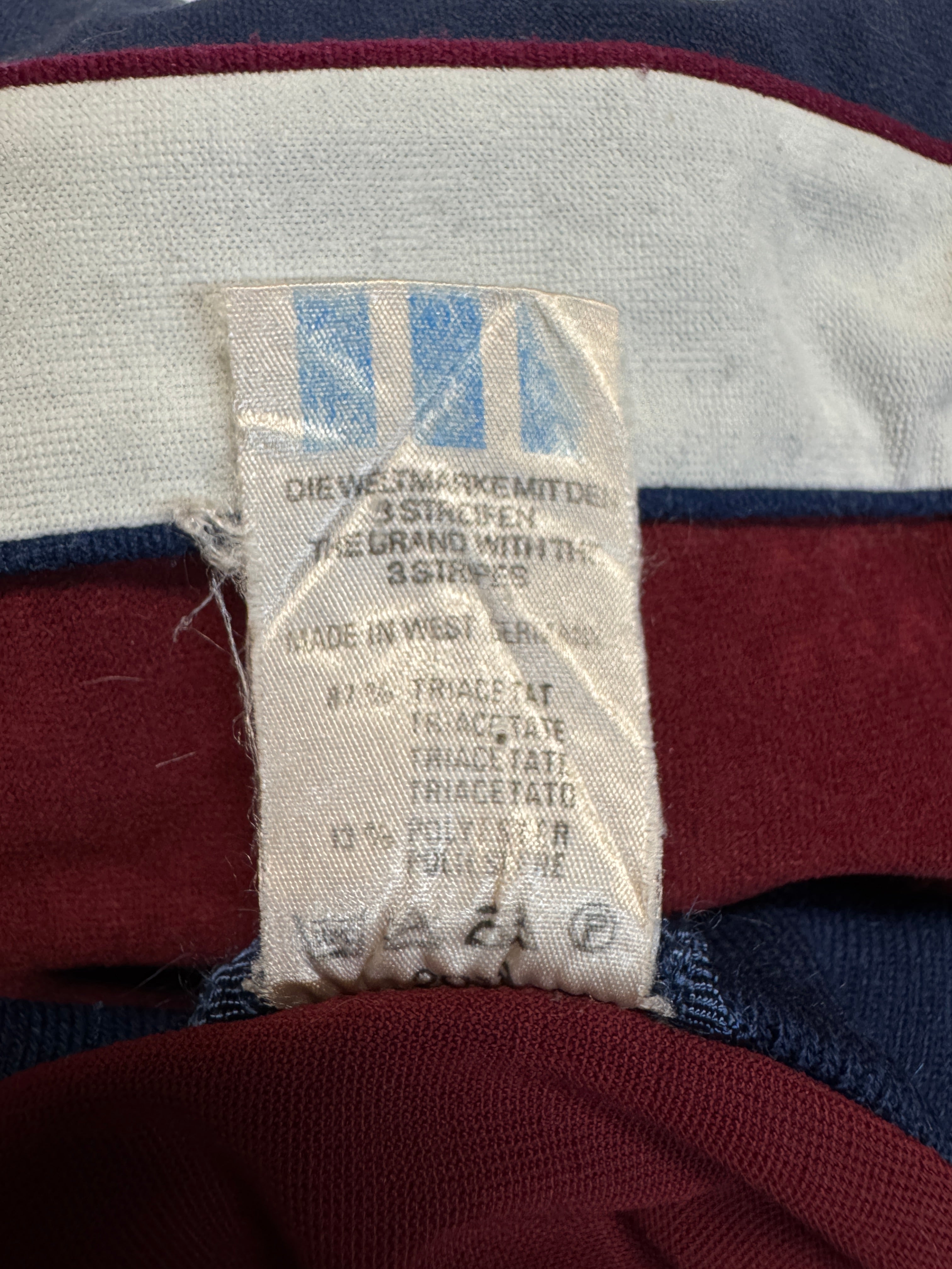80s Adidas Sportjacke Velours Moncler-Lampo Double-Zip Made In West Germany Dunkelblau Rot D52 L