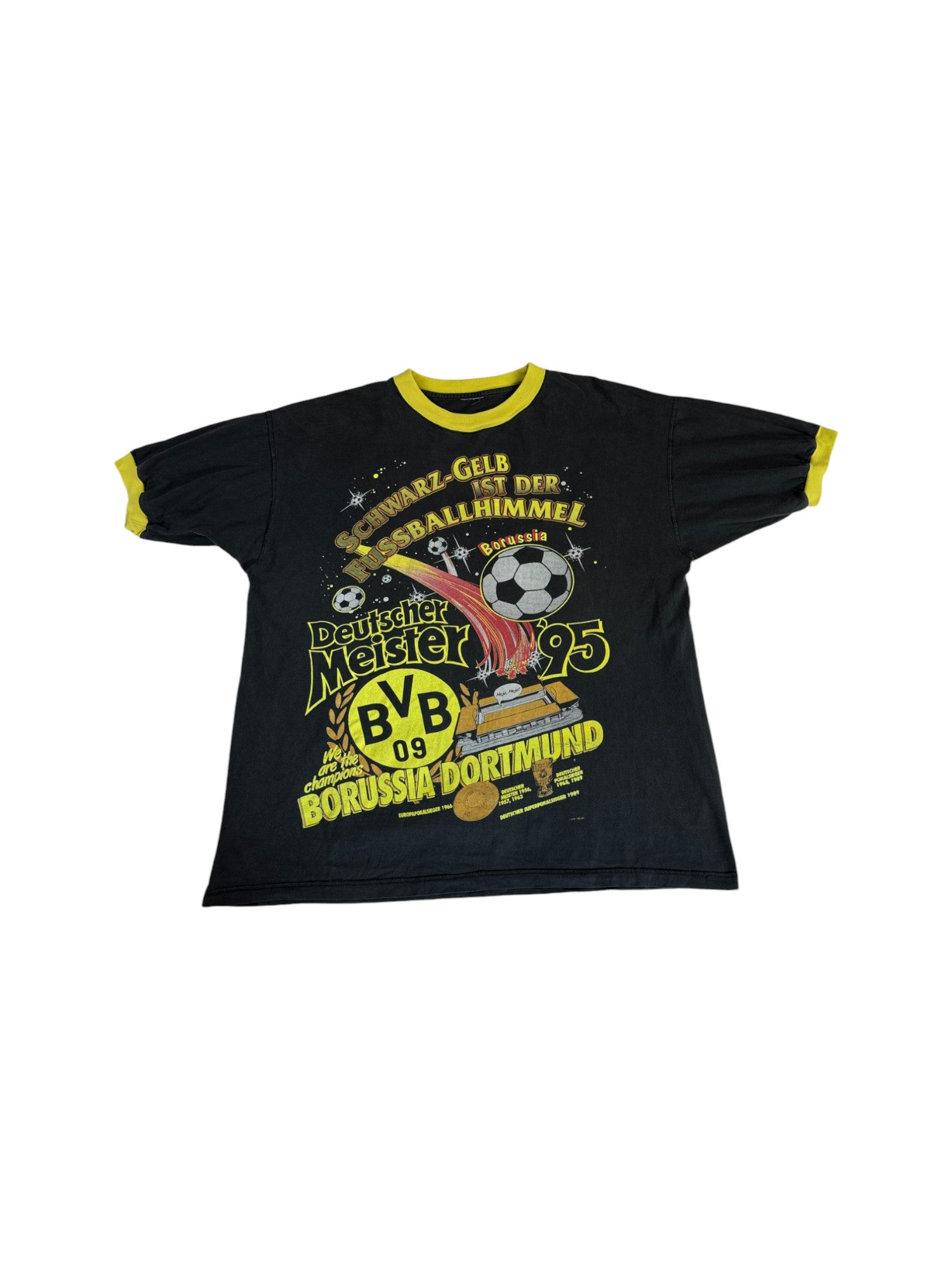 Vintage BVB Shirt Ringer Optik 1995 Deutscher Meister Schwarz Gelb L-XL - RareRags
