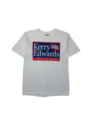2004 Campaign Shirt Kerry Edwards “A Stronger America” Made In USA Paint Splatter Weiß