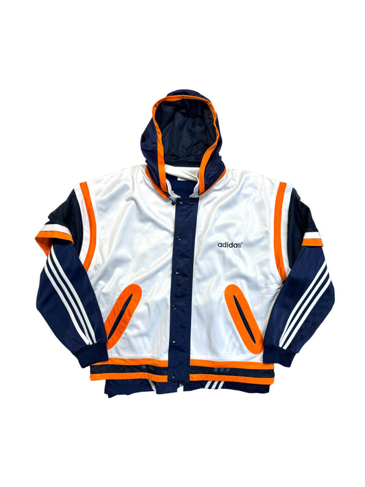 90s Adidas Sportjacke Basketball Oversized Weiß Orange M