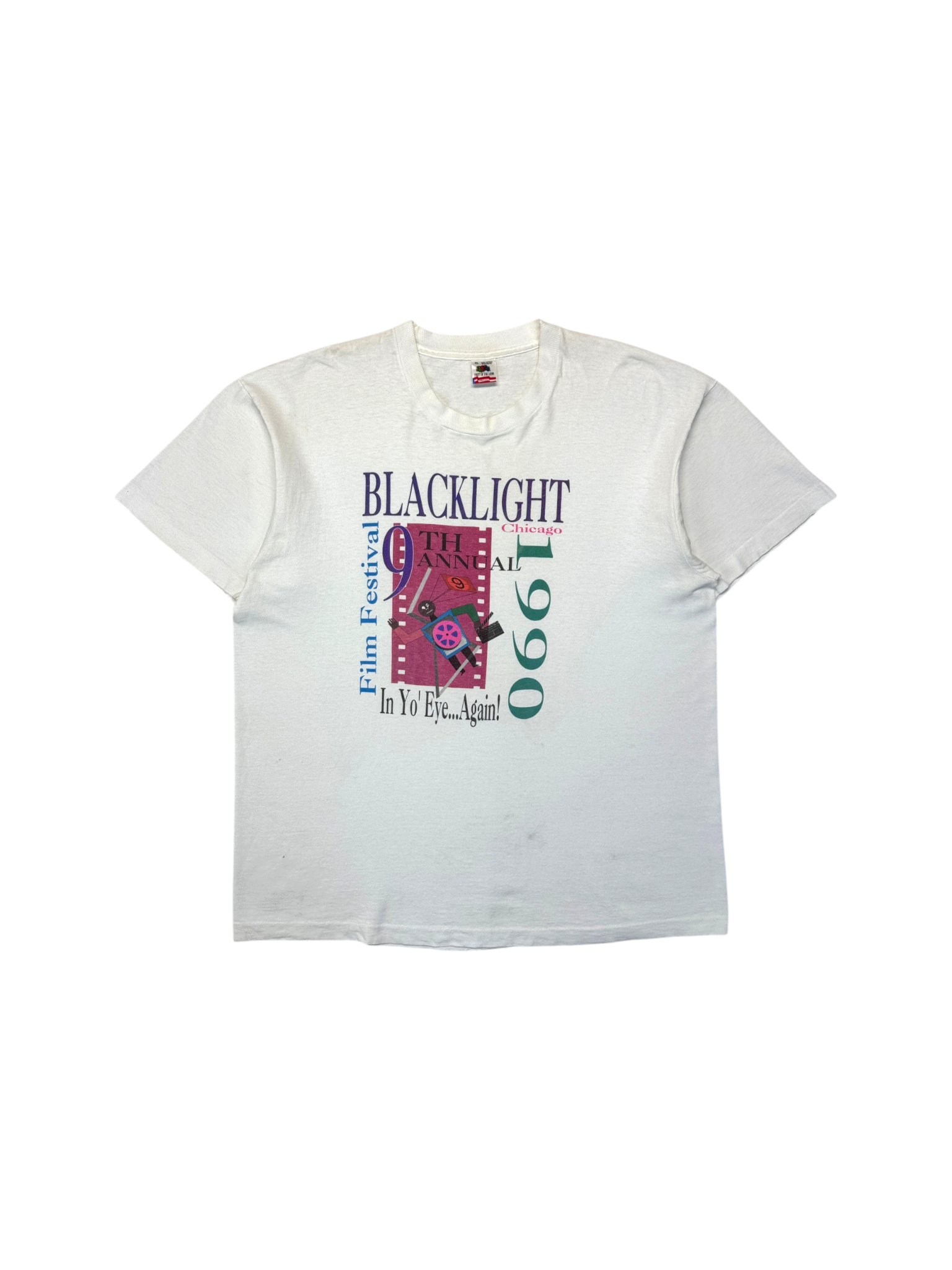 1996 Fruit Of The Loom Shirt Blacklight Film Festival Chicago Made In USA Single Stitch Weiß