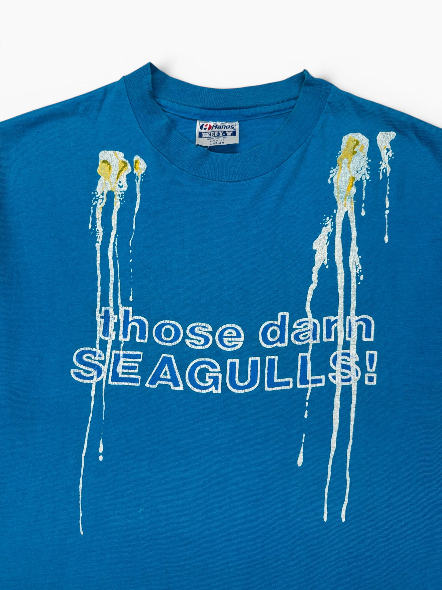 90s Hanes Beach Souvenir Shirt "Those Damn Seagulls" Single Stitch Made In USA Blau