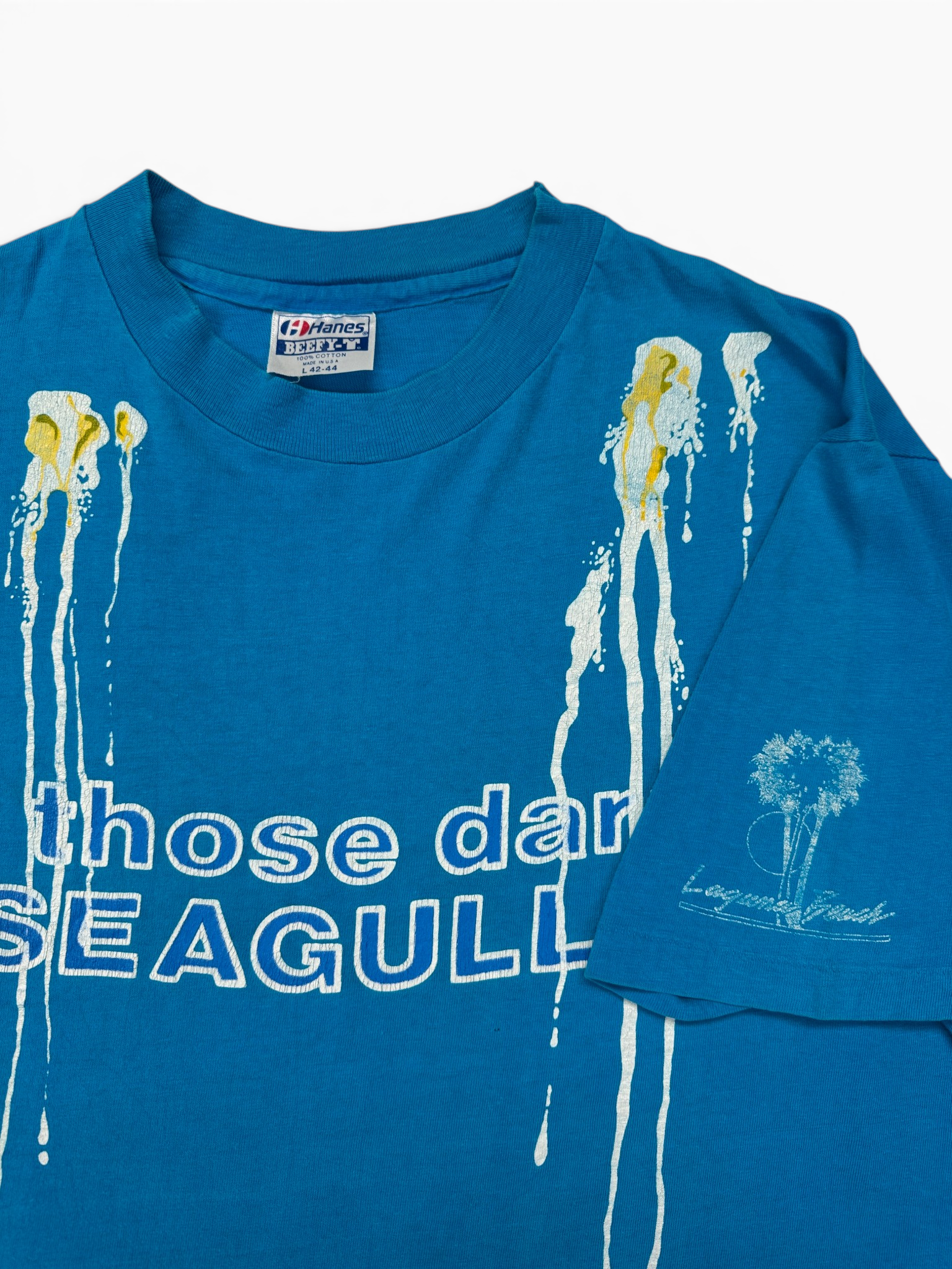 90s Hanes Beach Souvenir Shirt "Those Damn Seagulls" Single Stitch Made In USA Blau