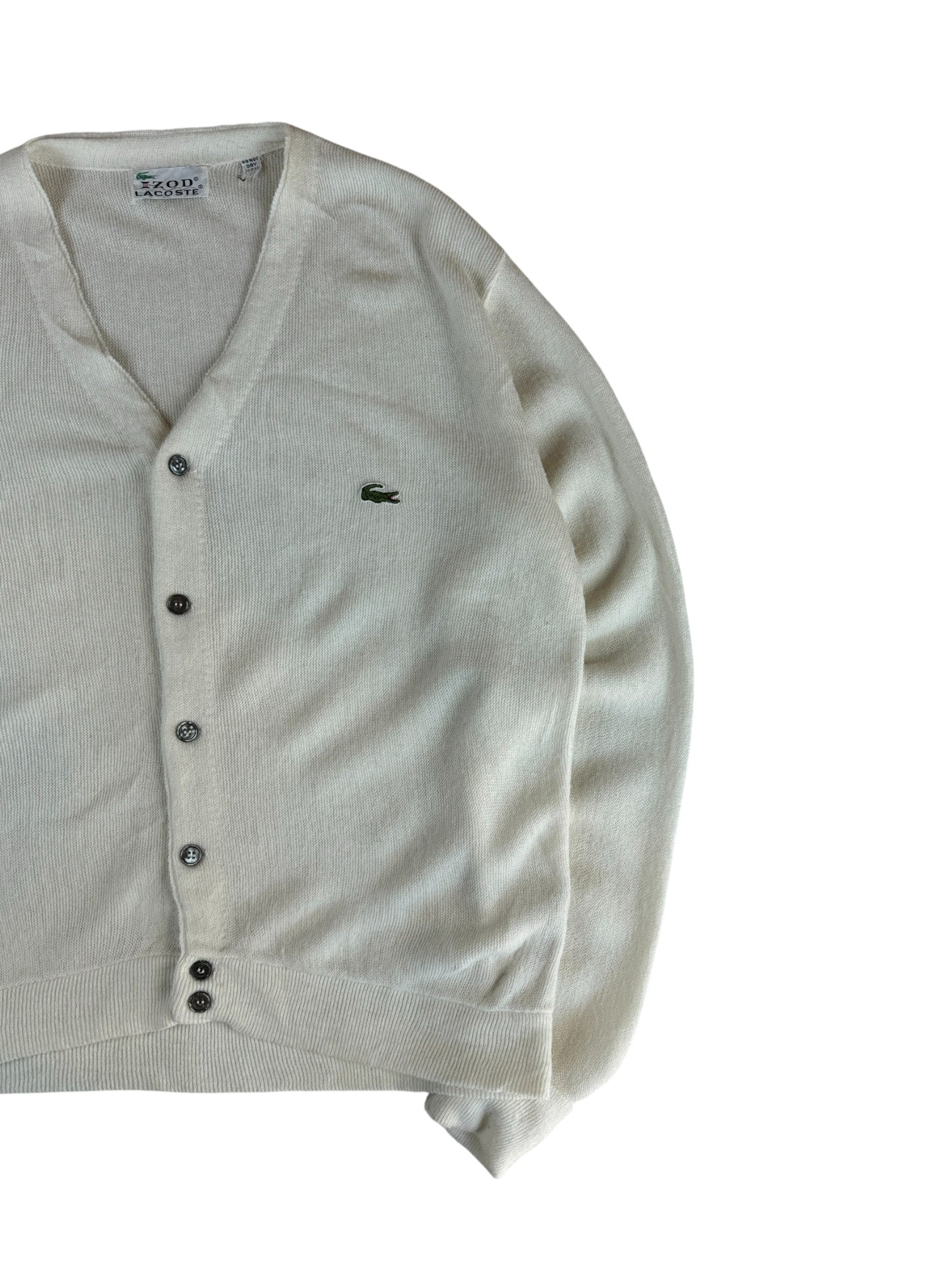 70s Lacoste By Izod Cardigan "Spool Tag" Made In USA Weiß M-L
