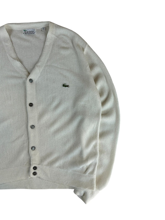 70s Lacoste By Izod Cardigan "Spool Tag" Made In USA Weiß M-L