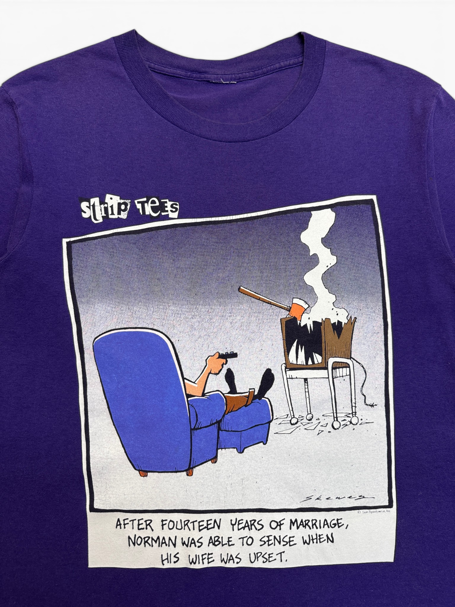 90s Strip Tees Cartoon Shirt Marriage Single Stitch Lila