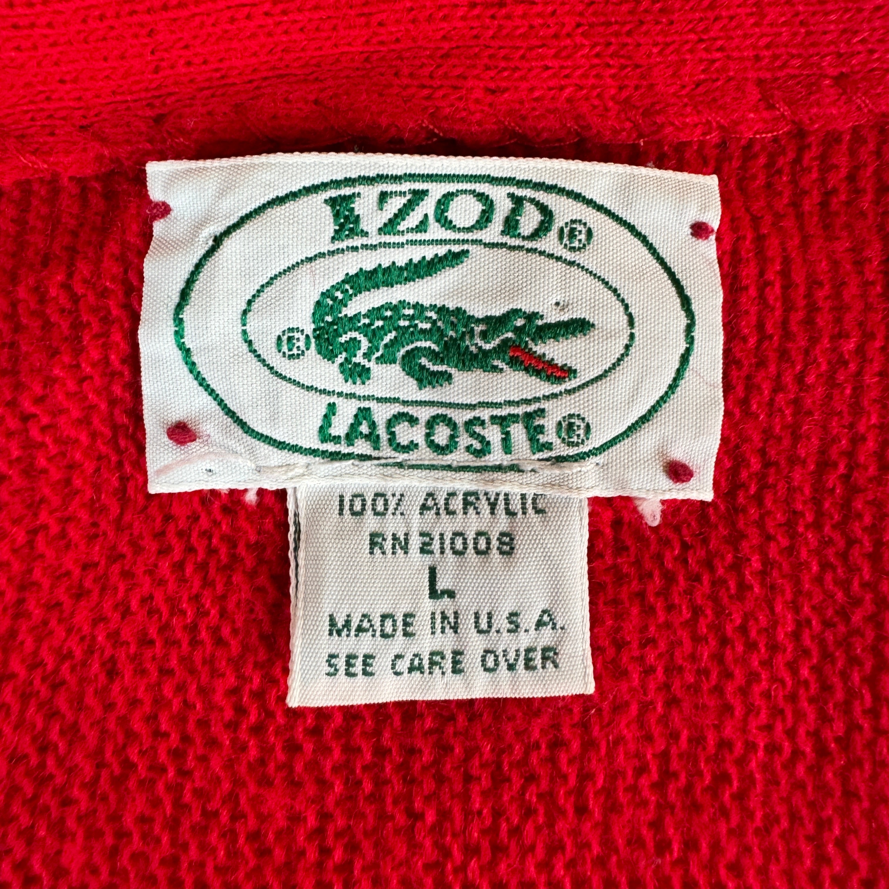 1991 Lacoste By Izod Cardigan Made In USA Rot L