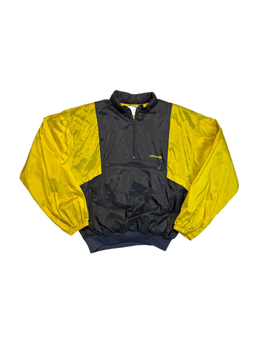 90s Adidas Halfzip Sportjacke Frottee Schwarz Gold/Gelb 52 L