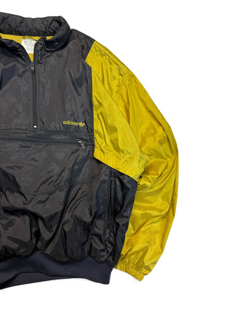 90s Adidas Halfzip Sportjacke Frottee Schwarz Gold/Gelb 52 L