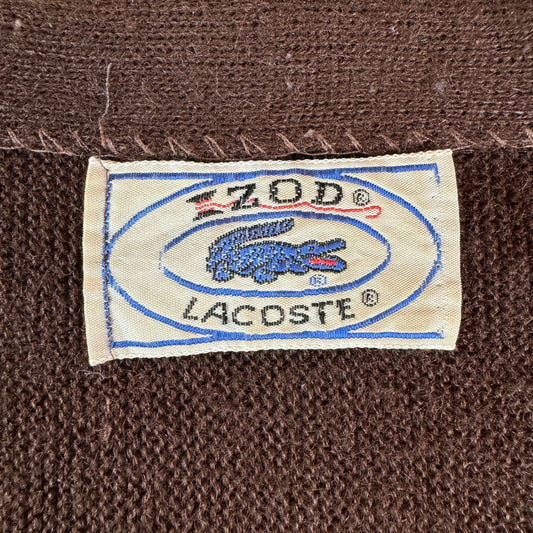 70s Lacoste By Izod Cardigan Blue "Spool Tag" Made In USA Braun M-L