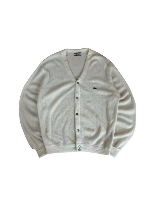 70s Lacoste By Izod Cardigan Black "Spool Tag" Weiß XL