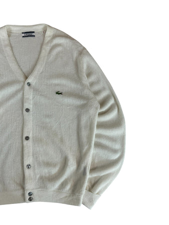 70s Lacoste By Izod Cardigan Black "Spool Tag" Weiß XL