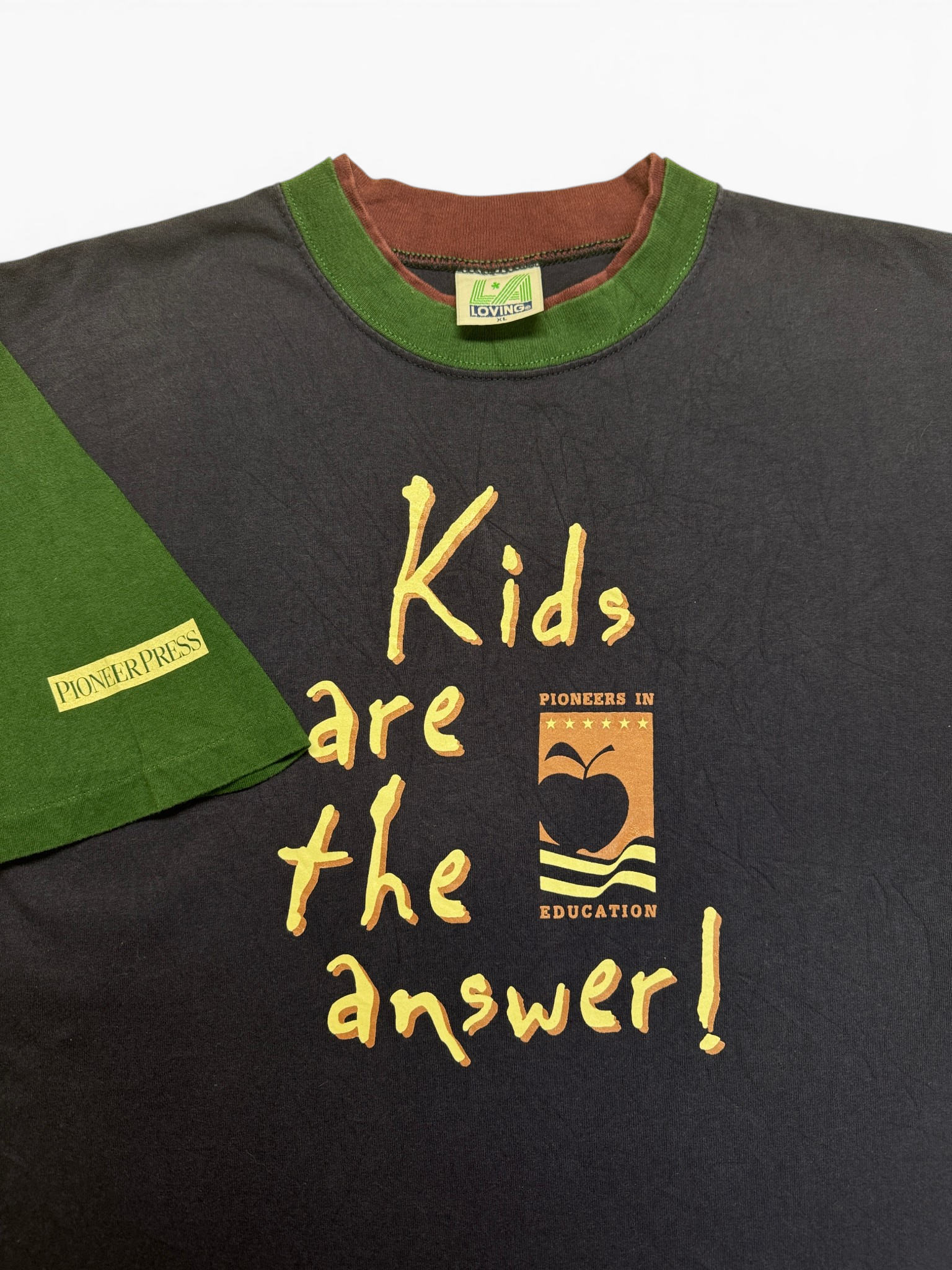 90s Pioneer Press Promo Shirt "Kids are the answer!" Single Stitch Made In USA Blau Grün
