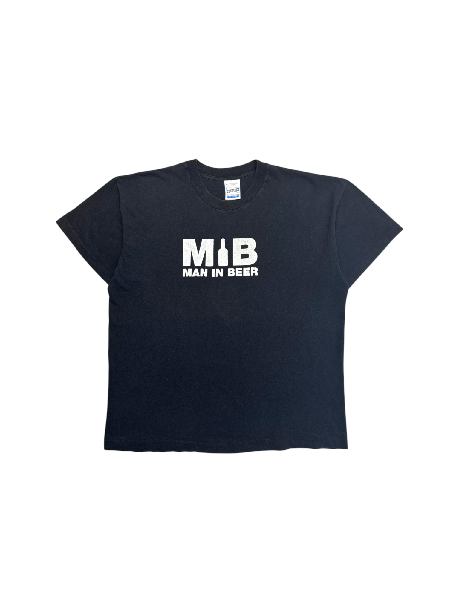 90s Screen Stars Parody Shirt "MIB - Man in Beer" Single Stitch Schwarz