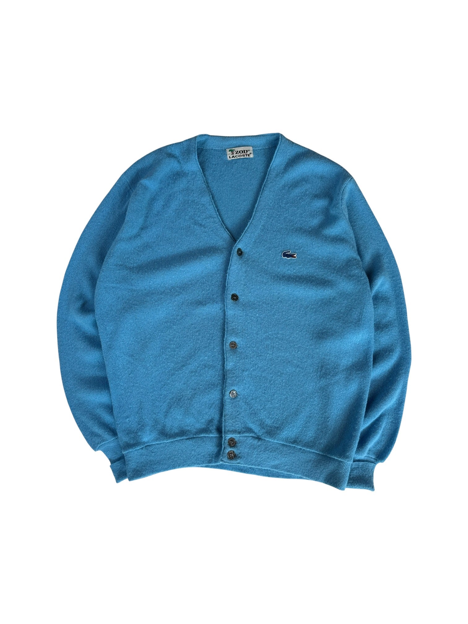 70s Lacoste By Izod Cardigan "Spool Tag" Made In USA Hellblau L-XL