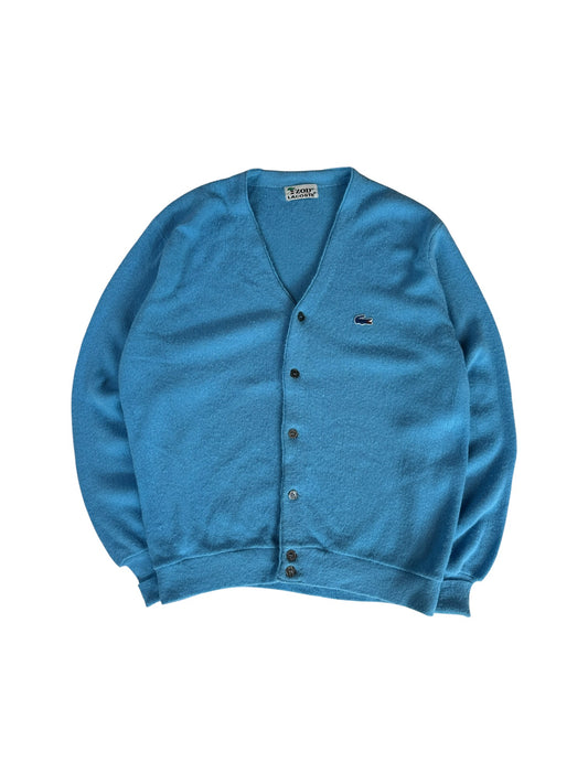 70s Lacoste By Izod Cardigan "Spool Tag" Made In USA Hellblau L-XL