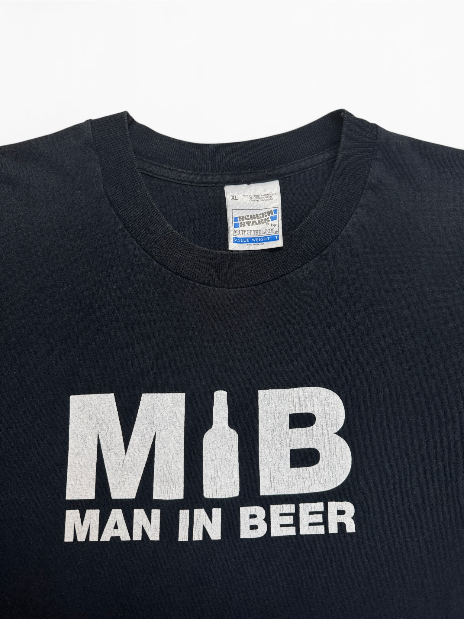 90s Screen Stars Parody Shirt "MIB - Man in Beer" Single Stitch Schwarz