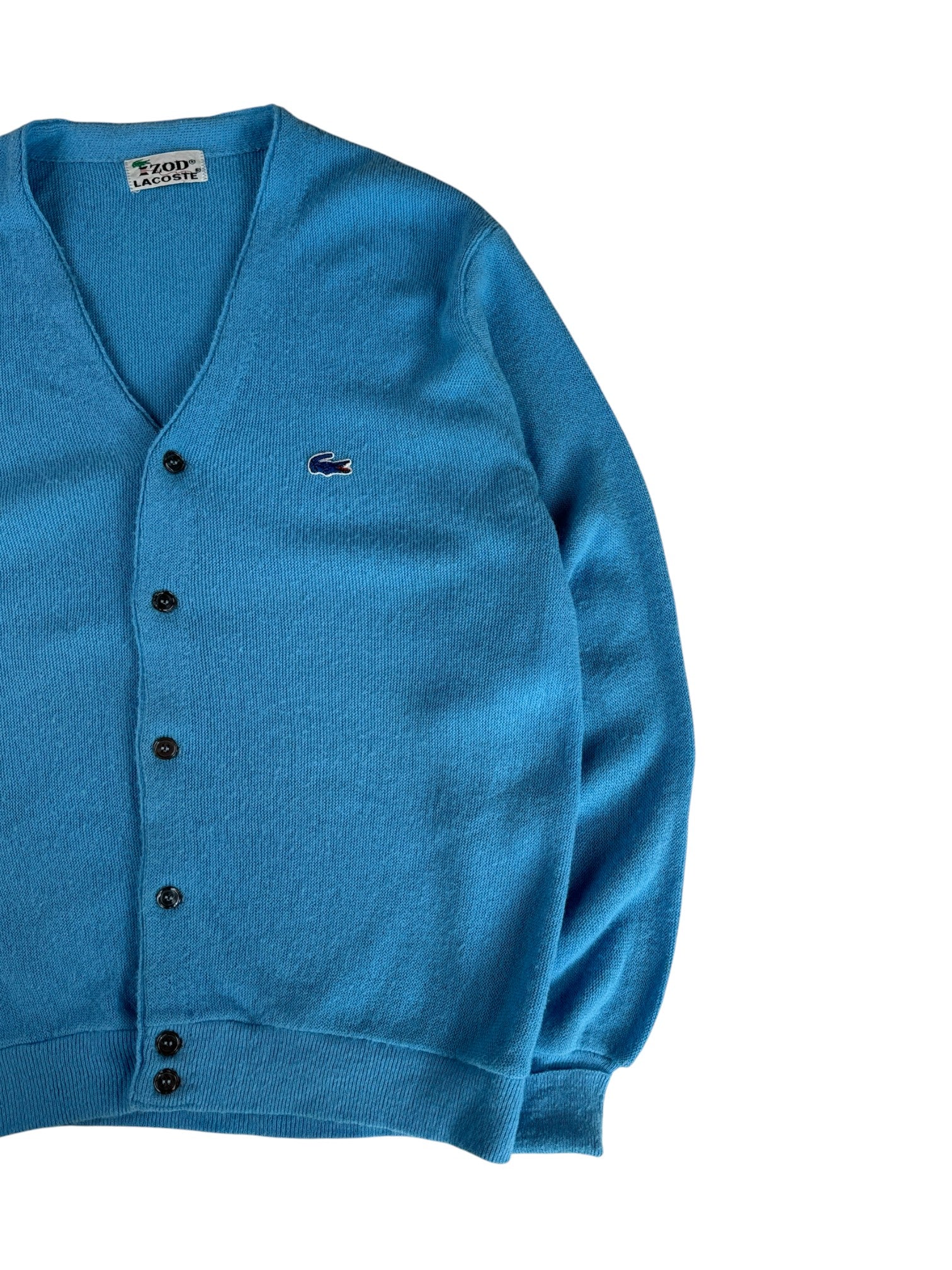 70s Lacoste By Izod Cardigan "Spool Tag" Made In USA Hellblau L-XL