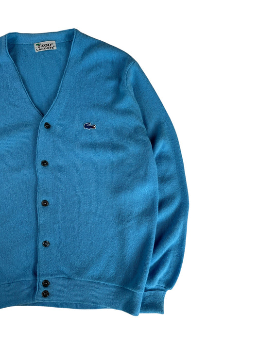 70s Lacoste By Izod Cardigan "Spool Tag" Made In USA Hellblau L-XL