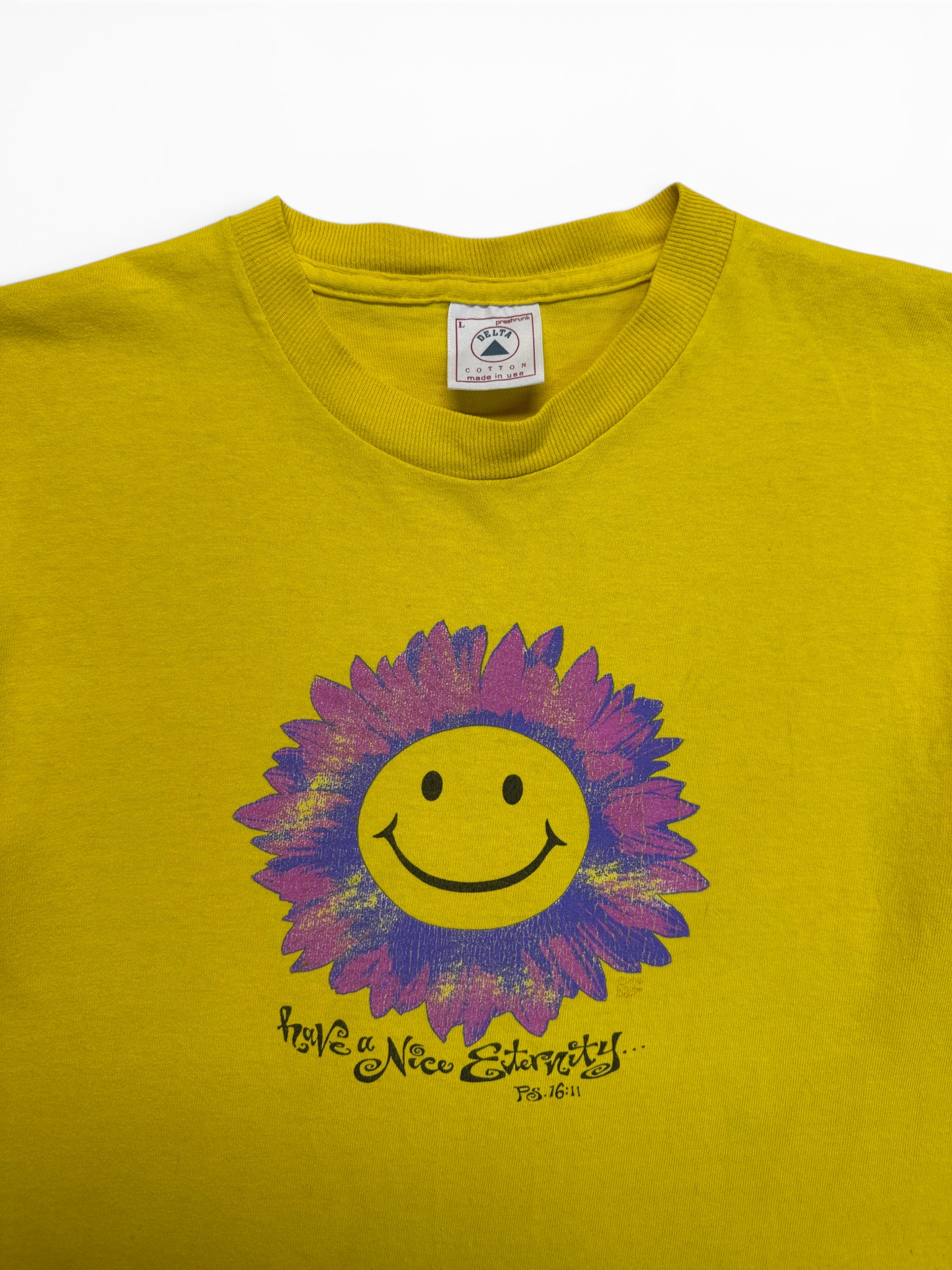 90s Delta Shirt PS.16:11 "Have a nice Eternity..." Single Stitch Made In USA Gelb