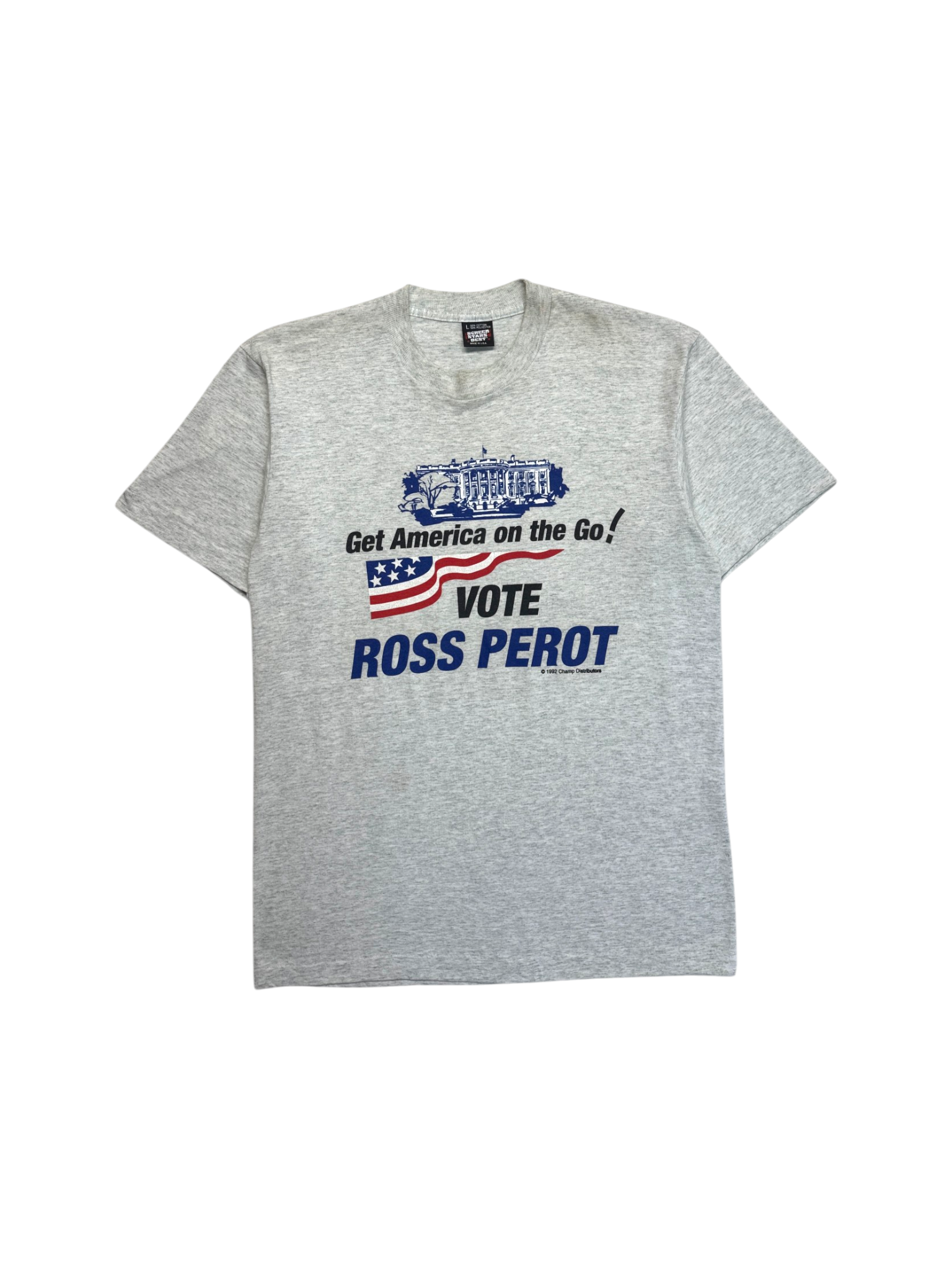1992 Screen Stars Campaign Shirt Ross Perot For President Single Stitch Made In USA Grau