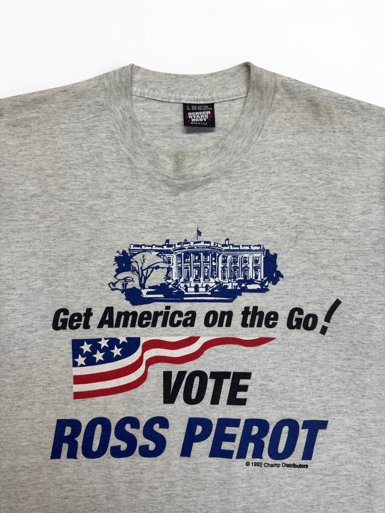 1992 Screen Stars Campaign Shirt Ross Perot For President Single Stitch Made In USA Grau