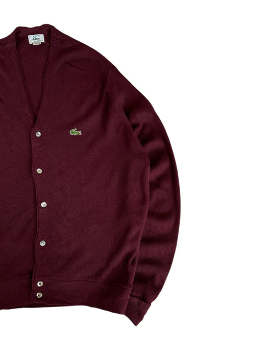 80s Lacoste By Izod Cardigan Made In USA Dunkelrot XL-XXL