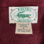 80s Lacoste By Izod Cardigan Made In USA Dunkelrot XL-XXL