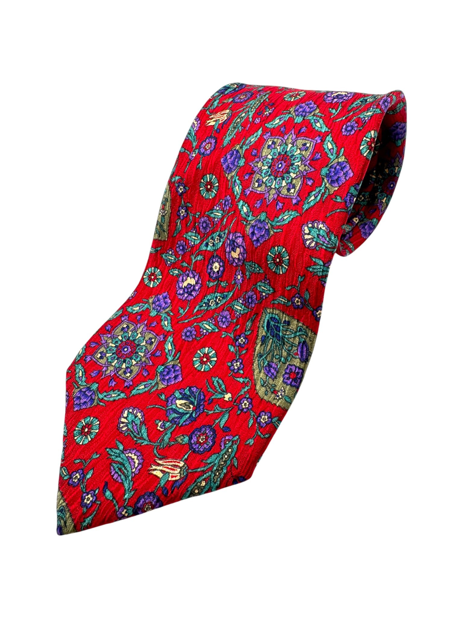 90s Kenzo Krawatte Floral Pattern Seide Rot