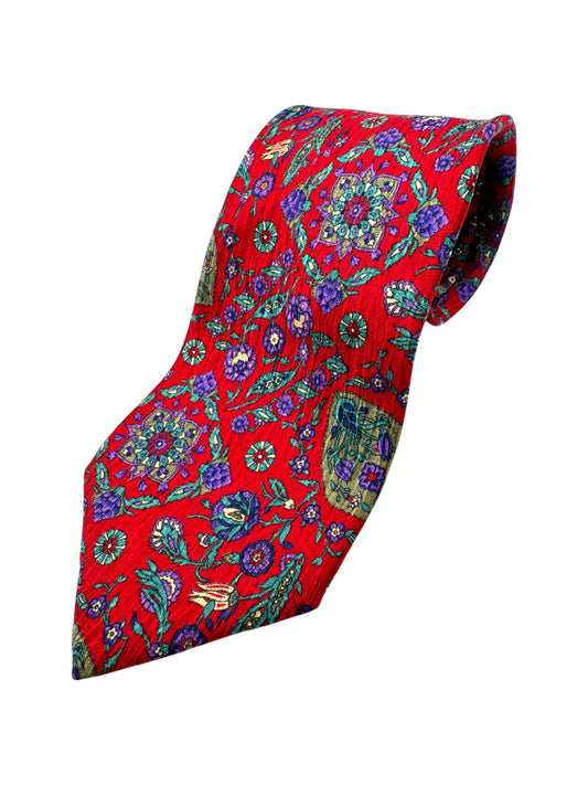 90s Kenzo Krawatte Floral Pattern Seide Rot