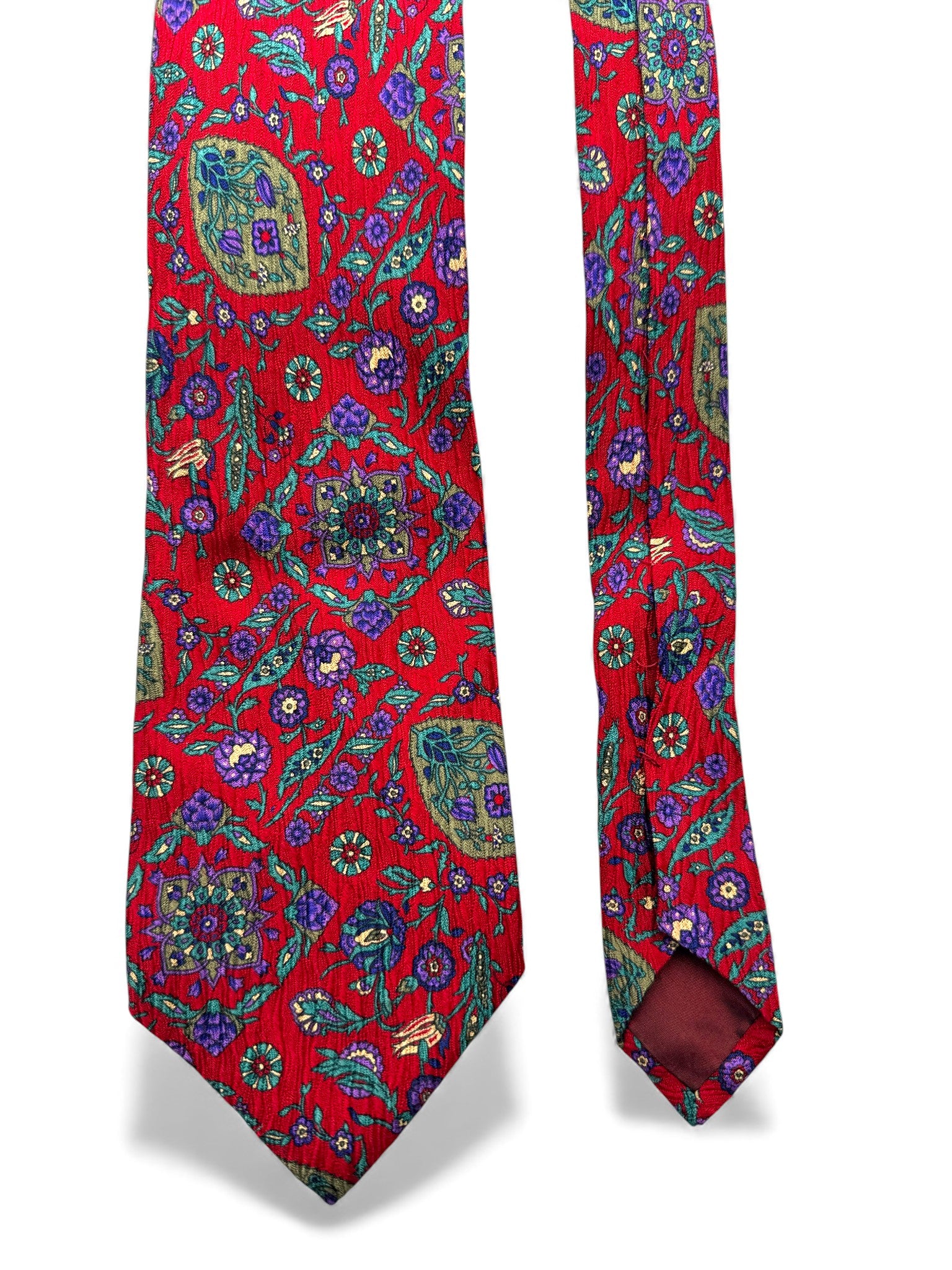 90s Kenzo Krawatte Floral Pattern Seide Rot
