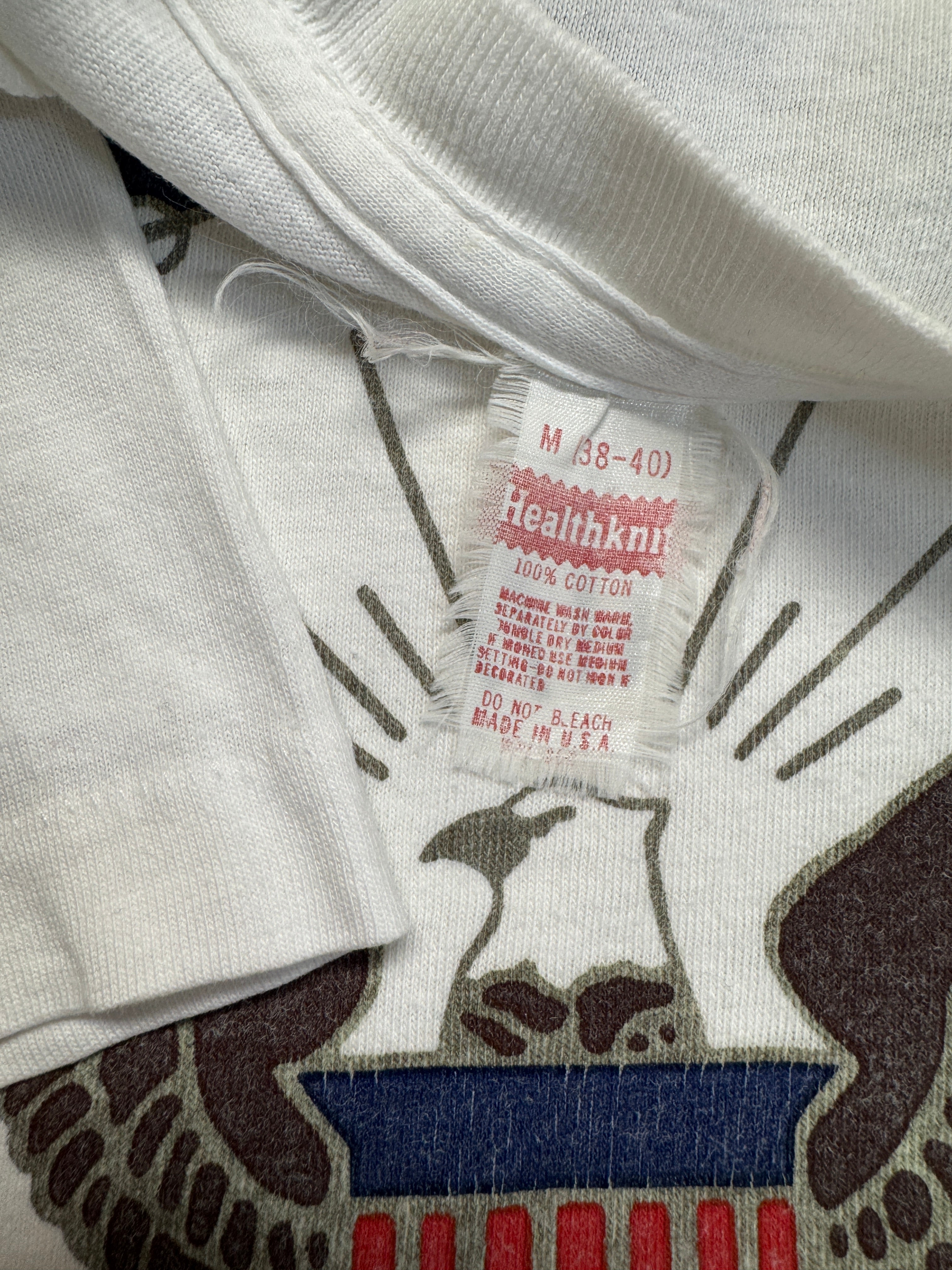 80s Healthknit Army Shirt US Navy Single Stitch Made In USA Cropped Weiß