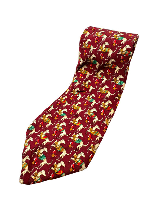 90s Salvatore Ferragamo Krawatte Windhund Seide Made In Italy Rot