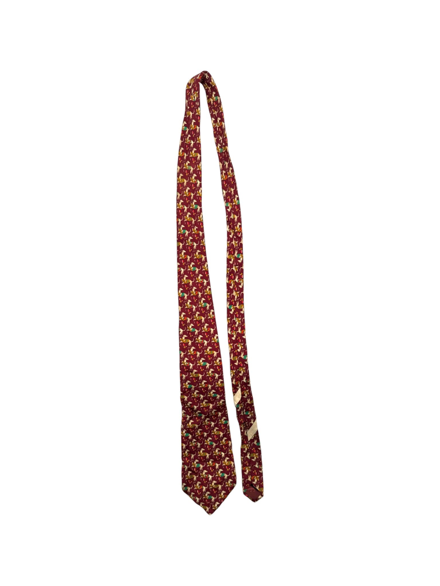 90s Salvatore Ferragamo Krawatte Windhund Seide Made In Italy Rot