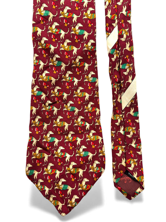 90s Salvatore Ferragamo Krawatte Windhund Seide Made In Italy Rot