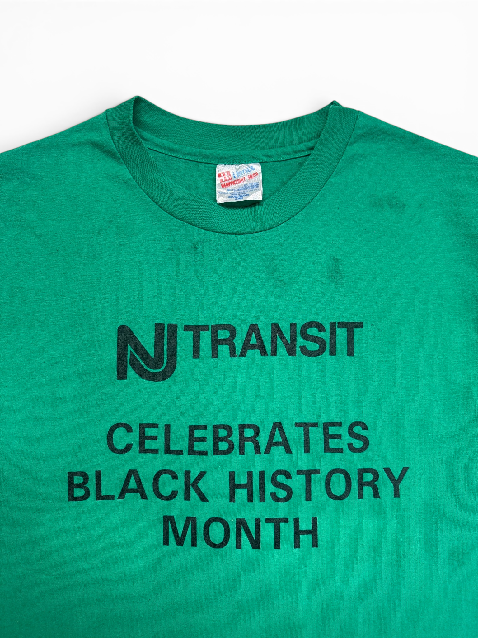 90s Hanes Shirt "NJ Transit Celebrates Black History Month" Made In USA Single Stitch Grün